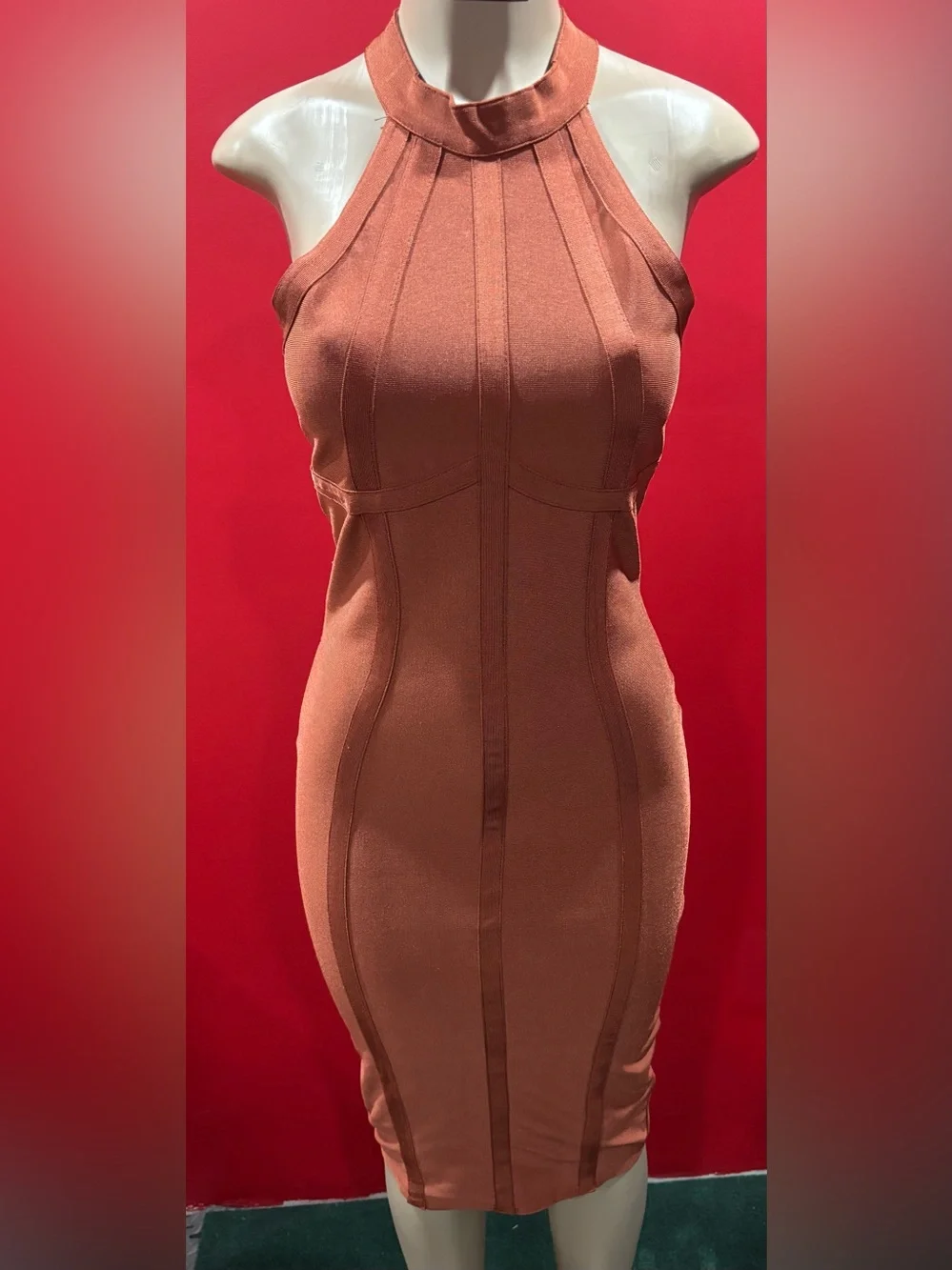 Fashion Nova Rust Halter Midi Bodycon Dress(LG)